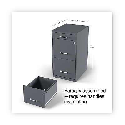 Alera Soho Vertical File Cabinet, 3 Drawers: Pencil/File/File, Letter, Charcoal, 14" x 18" x 26.9" (ALESVF1827CH)
