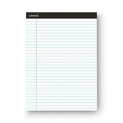 Universal Premium Ruled Writing Pads with Heavy-Duty Back, Wide/Legal Rule, Black Headband, 50 White 8.5 x 11 Sheets, 12/Pack (UNV30730)