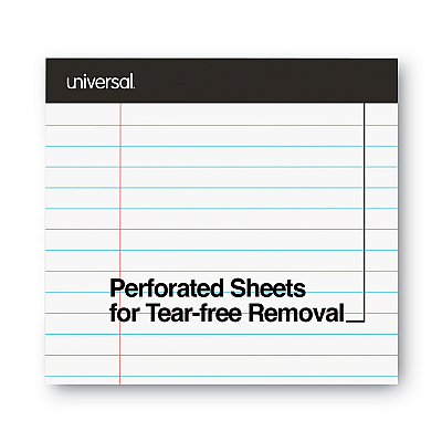 Universal Premium Ruled Writing Pads with Heavy-Duty Back, Wide/Legal Rule, Black Headband, 50 White 8.5 x 11 Sheets, 12/Pack (UNV30730)