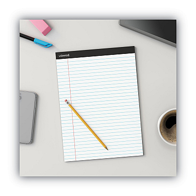 Universal Premium Ruled Writing Pads with Heavy-Duty Back, Wide/Legal Rule, Black Headband, 50 White 8.5 x 11 Sheets, 12/Pack (UNV30730)