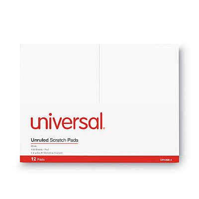 Universal Scratch Pads, Unruled, 4 x 6, White, 100 Sheets, 12/Pack (UNV35614)