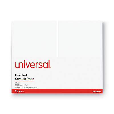 Universal Scratch Pads, Unruled, 5 x 8, White, 100 Sheets, 12/Pack (UNV35615)