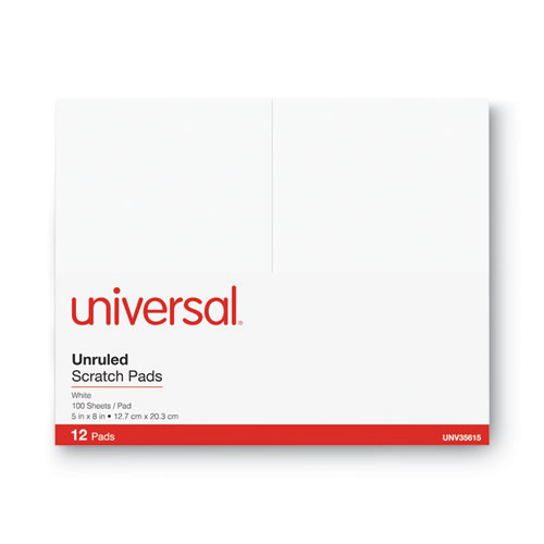 Universal Scratch Pads, Unruled, 5 x 8, White, 100 Sheets, 12/Pack (35615)