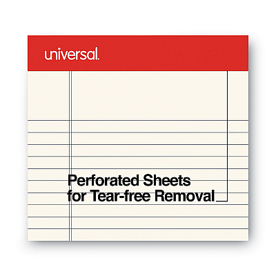 Universal Colored Perforated Ruled Writing Pads, Narrow Rule, 50 Ivory 5 x 8 Sheets, Dozen (UNV35852)