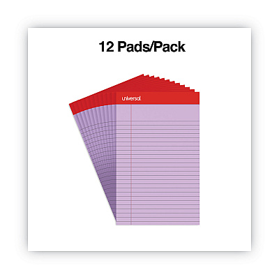 Universal Colored Perforated Ruled Writing Pads, Narrow Rule, 50 Orchid 5 x 8 Sheets, Dozen (UNV35854)