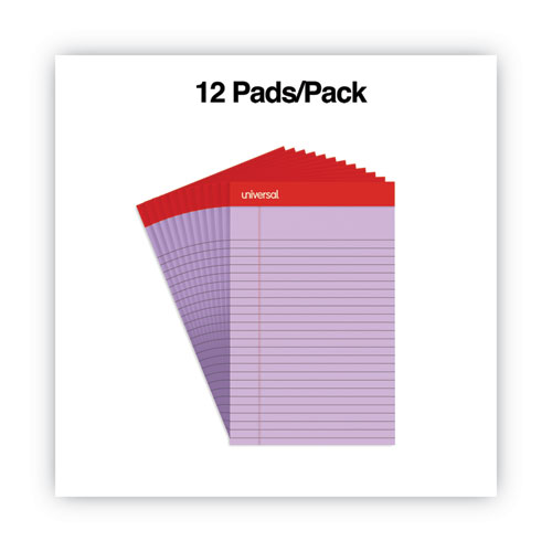 Universal Colored Perforated Ruled Writing Pads, Narrow Rule, 50 Orchid 5 x 8 Sheets, Dozen (35854)