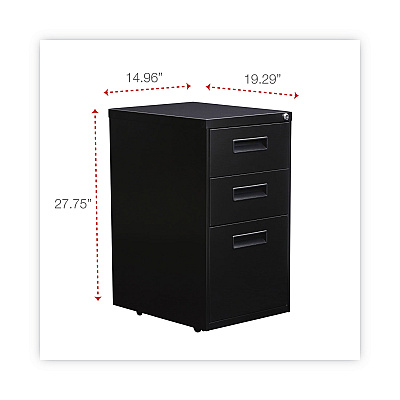 Alera File Pedestal, Left or Right, 3-Drawers: Box/Box/File, Legal/Letter, Black, 14.96" x 19.29" x 27.75" (ALEPABBFBL)