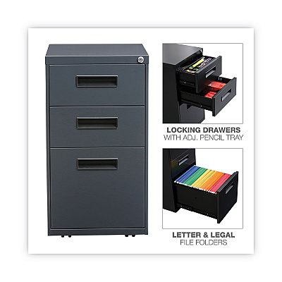 Alera File Pedestal, Left or Right, 3-Drawers: Box/Box/File, Legal/Letter, Charcoal, 14.96" x 19.29" x 27.75" (ALEPABBFCH)