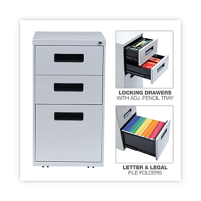 Alera File Pedestal, Left or Right, 3-Drawers: Box/Box/File, Legal/Letter, Light Gray, 14.96" x 19.29" x 27.75" (ALEPABBFLG)