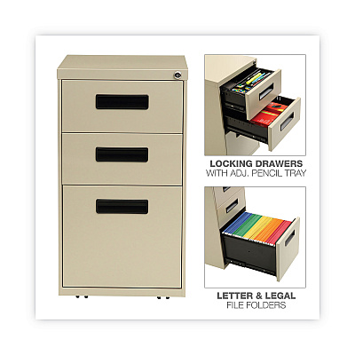 Alera File Pedestal, Left or Right, 3-Drawers: Box/Box/File, Legal/Letter, Putty, 14.96" x 19.29" x 27.75" (ALEPABBFPY)