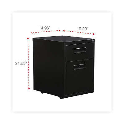 Alera File Pedestal, Left or Right, 2-Drawers: Box/File, Legal/Letter, Black, 14.96" x 19.29" x 21.65" (ALEPABFBL)