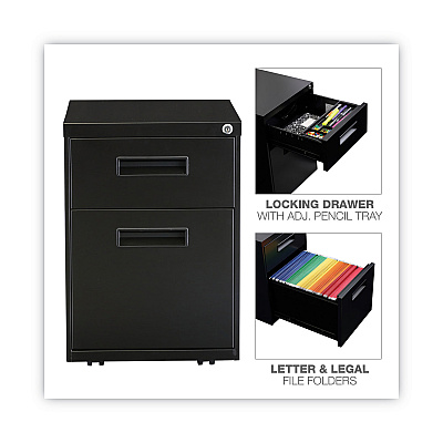 Alera File Pedestal, Left or Right, 2-Drawers: Box/File, Legal/Letter, Black, 14.96" x 19.29" x 21.65" (ALEPABFBL)