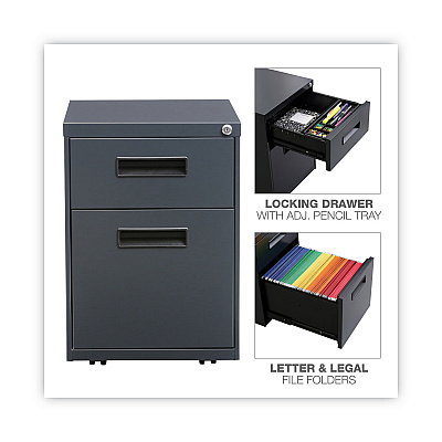 Alera File Pedestal, Left or Right, 2-Drawers: Box/File, Legal/Letter, Charcoal, 14.96" x 19.29" x 21.65" (ALEPABFCH)