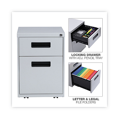 Alera File Pedestal, Left or Right, 2-Drawers: Box/File, Legal/Letter, Light Gray, 14.96" x 19.29" x 21.65" (ALEPABFLG)