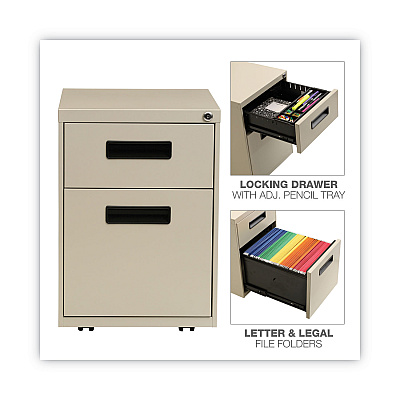 Alera File Pedestal, Left or Right, 2-Drawers: Box/File, Legal/Letter, Putty, 14.96" x 19.29" x 21.65" (ALEPABFPY)