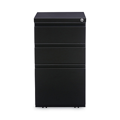 Alera File Pedestal with Full-Length Pull, Left or Right, 3-Drawers: Box/Box/File, Legal/Letter, Black, 14.96" x 19.29" x 27.75" (ALEPBBBFBL)