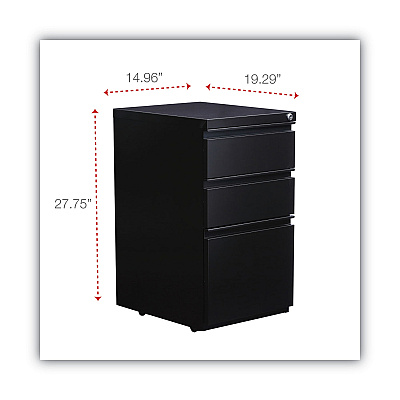 Alera File Pedestal with Full-Length Pull, Left or Right, 3-Drawers: Box/Box/File, Legal/Letter, Black, 14.96" x 19.29" x 27.75" (ALEPBBBFBL)