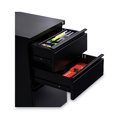 Alera File Pedestal with Full-Length Pull, Left or Right, 3-Drawers: Box/Box/File, Legal/Letter, Black, 14.96" x 19.29" x 27.75" (ALEPBBBFBL)