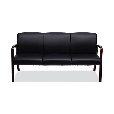 Alera Reception Lounge WL 3-Seat Sofa, 65.75w x 26d.13 x 33h, Black/Mahogany (ALERL2319M)