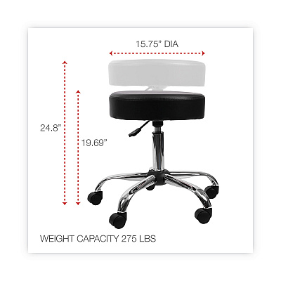 Alera Height Adjustable Lab Stool, Backless, Supports Up to 275 lb, 19.69" to 24.80" Seat Height, Black Seat, Chrome Base (ALEUS4716)