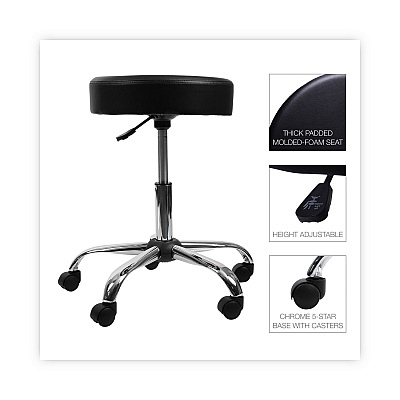 Alera Height Adjustable Lab Stool, Backless, Supports Up to 275 lb, 19.69" to 24.80" Seat Height, Black Seat, Chrome Base (ALEUS4716)