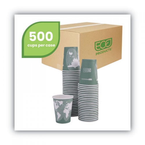 Eco-Products World Art Renewable and Compostable Hot Cups, 12 oz, Gray, 50/Pack, 10 Pack/Carton (EPBHC12WAPKC)