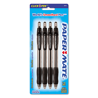 Paper Mate Profile Ballpoint Pen, Retractable, Bold 1.4 mm, Black Ink, Smoke Barrel, 4/Pack (PAP1960664)