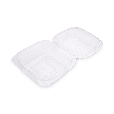 Eco-Products Renewable and Compostable Clear Clamshell Hinged Food Containers, 6 x 6 x 3, Plastic, 80/Pack, 3 Packs/Carton (ECOEPLC6)