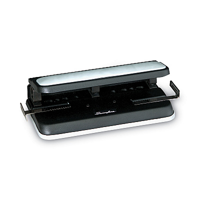 Swingline 32-Sheet Easy Touch Two- to Three-Hole Punch with Cintamatic Centering, 9/32" Holes, Black/Gray (SWI74300)