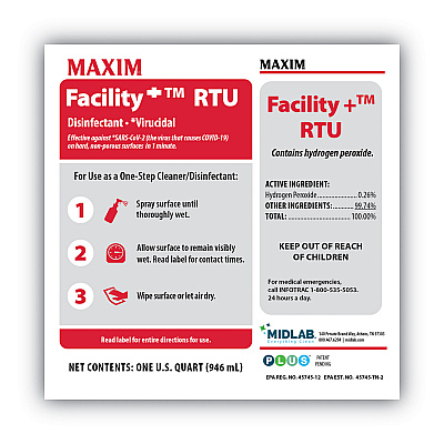 Maxim Facility+ RTU Disinfectant, Safe-to-Ship, Unscented, 32 oz, 6/Carton (MLB04640086)