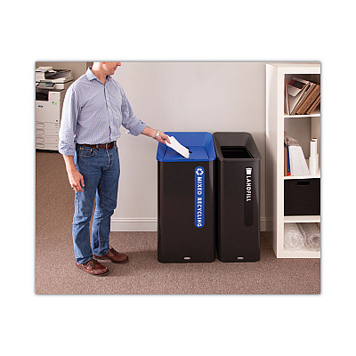 Rubbermaid Commercial Sustain Decorative Refuse with Recycling Lid, 15 gal, Metal/Plastic, Black (RCP2078967)