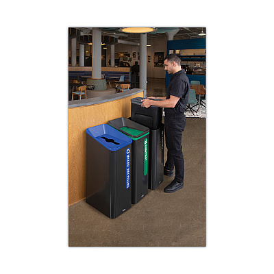 Rubbermaid Commercial Sustain Decorative Refuse with Recycling Lid, 15 gal, Metal/Plastic, Black (RCP2078967)