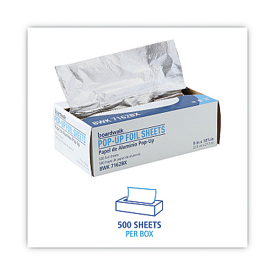 Boardwalk Standard Aluminum Foil Pop-Up Sheets, 63 Gauge, 9 x 10.75, 500 Sheets/Box (BWK7162BX)