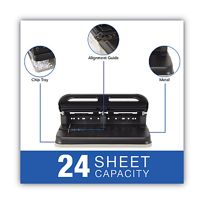 Swingline 24-Sheet Easy Touch Two- to Seven-Hole Precision-Pin Punch, 9/32" Holes, Black (SWI74150)