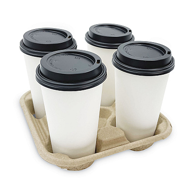 Boardwalk Cup Carrier Tray, 8 oz to 32 oz, Four Cups, Kraft, 300/Carton (BWK4CUPCARRIER)