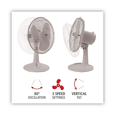 Alera 12" 3-Speed Oscillating Desk Fan, Plastic, White (ALEFAN122W)