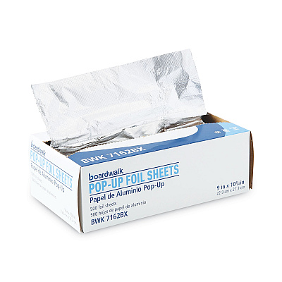 Boardwalk Standard Aluminum Foil Pop-Up Sheets, 63 Gauge, 9 x 10.75, 500 Sheets/Box, 6 Boxes/Carton (BWK7162)