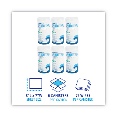 Boardwalk Disinfecting Wipes, 7 x 8, Fresh Scent, 75/Canister, 6 Canisters/Carton (BWK454W75)