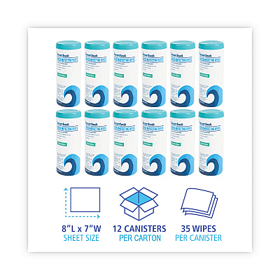 Boardwalk Disinfecting Wipes, 7 x 8, Fresh Scent, 35/Canister, 12 Canisters/Carton (BWK454W35)