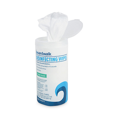 Boardwalk Disinfecting Wipes, 7 x 8, Fresh Scent, 75/Canister, 12 Canisters/Carton (BWK454W753CT)