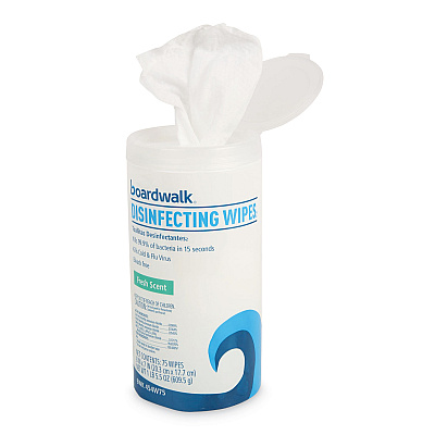 Boardwalk Disinfecting Wipes, 7 x 8, Fresh Scent, 75/Canister, 3 Canisters/Pack (BWK454W753PK)