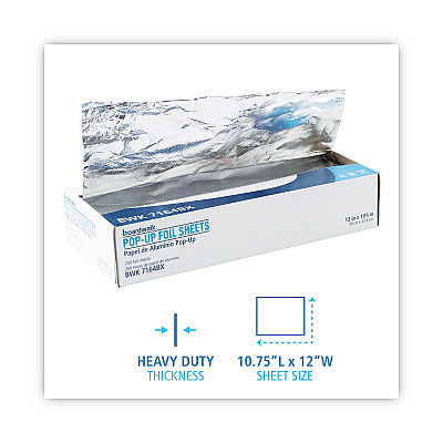 Boardwalk Heavy-Duty Aluminum Foil Pop-Up Sheets, 63 Gauge, 12 x 10.75, 200 Sheets/Box, 12 Boxes/Carton (BWK7164)