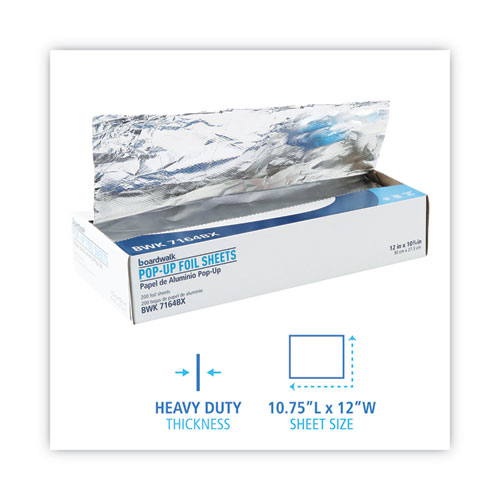Boardwalk Heavy-Duty Aluminum Foil Pop-Up Sheets, 12 x 10.75, 200/Box, 12 Boxes/Carton (7164)