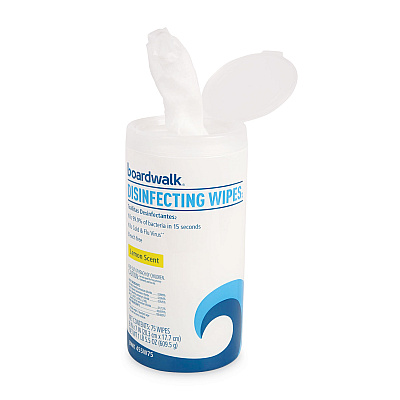 Boardwalk Disinfecting Wipes, 7 x 8, Lemon Scent, 75/Canister, 12 Canisters/Carton (BWK455W753CT)