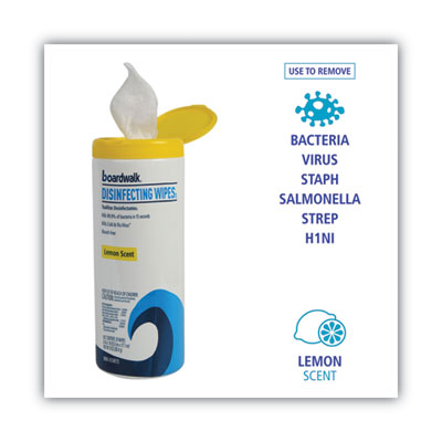 Boardwalk Disinfecting Wipes, 7 x 8, Lemon Scent, 35/Canister, 12 Canisters/Carton (BWK455W35)