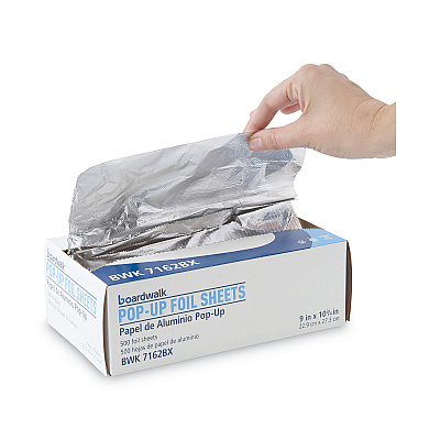 Boardwalk Standard Aluminum Foil Pop-Up Sheets, 63 Gauge, 9 x 10.75, 500 Sheets/Box, 6 Boxes/Carton (BWK7162)