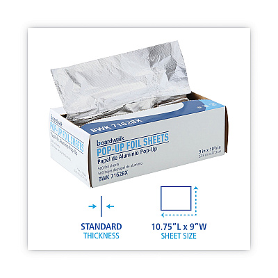 Boardwalk Standard Aluminum Foil Pop-Up Sheets, 63 Gauge, 9 x 10.75, 500 Sheets/Box (BWK7162BX)