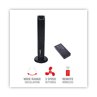 Alera 36" 3-Speed Oscillating Tower Fan with Remote Control, Plastic, Black (ALEFAN363)