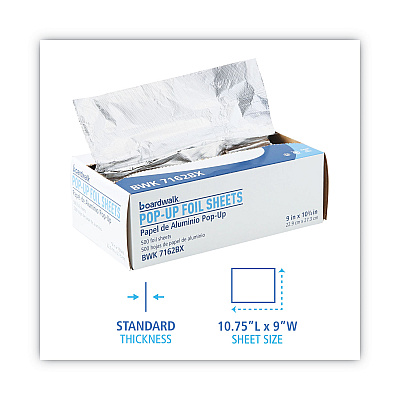 Boardwalk Standard Aluminum Foil Pop-Up Sheets, 63 Gauge, 9 x 10.75, 500 Sheets/Box, 6 Boxes/Carton (BWK7162)