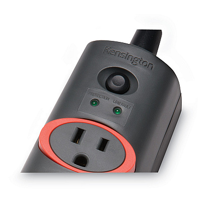 Kensington SmartSockets Color-Coded Strip Surge Protector, 6 AC Outlets, 7 ft Cord, 945 J, Black (KMW62147)